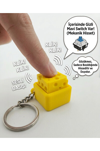 Yapbi3d Peynir Model Mekanik Tuş Anahtarlık - Clicky Sesli Mavi Switch Stres ...