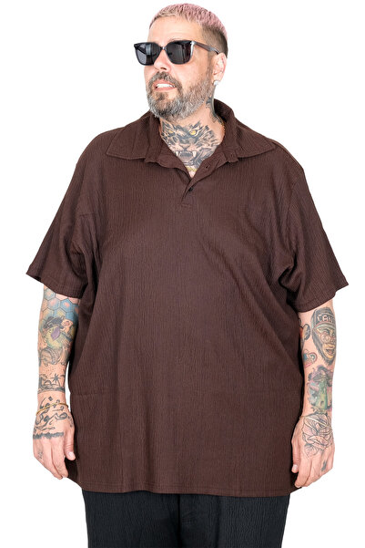 ModeXL Модел XL Голям размер Тениска Поло Жакард U24337 КАФЯВ