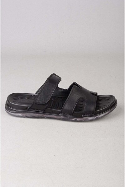 SEÇ KUNDURA Kmc 3519 Genuine Leather Men's Slippers Black