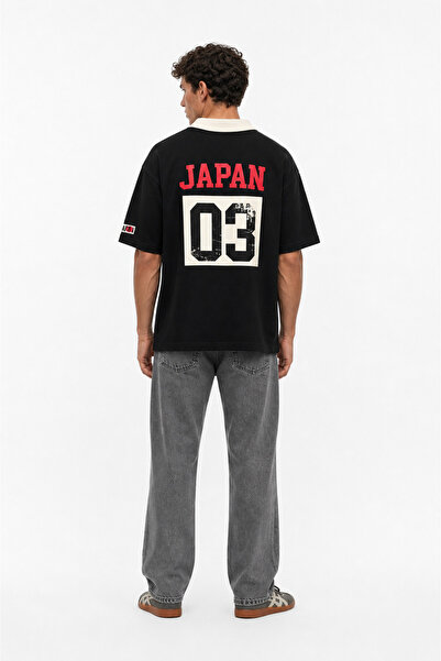 Respire Tricou supradimensionat negru, stil japonez