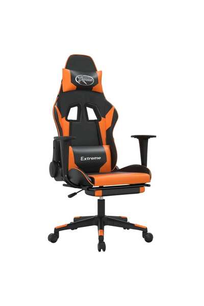 vidaxl Scaun gaming masaj/suport picioare, negru/portocaliu, piele