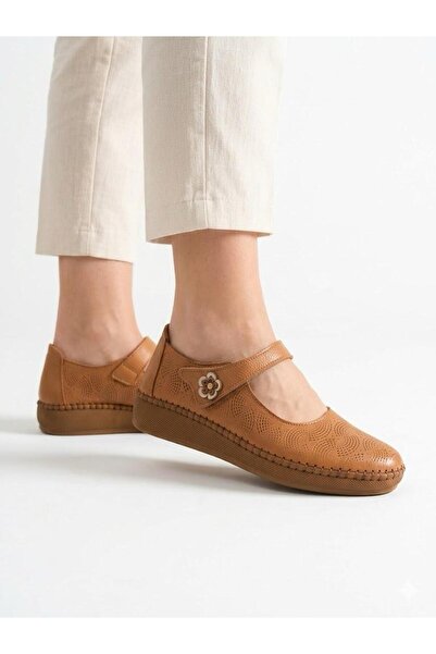 Lütfi Women's Tan Genuine Leather Orthopedic Soft Sole Casual Shoes
