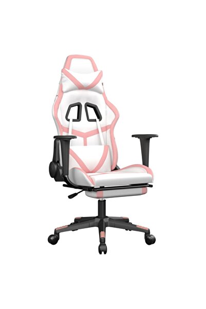 vidaxl Scaun de gaming cu suport picioare, alb/roz, piele ecologică