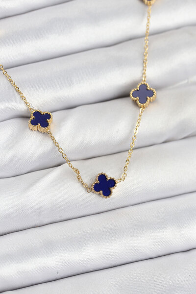 OGHAMAY 316L Steel Chain Gold Color Navy Blue Baby Boy Clover Women's Necklace