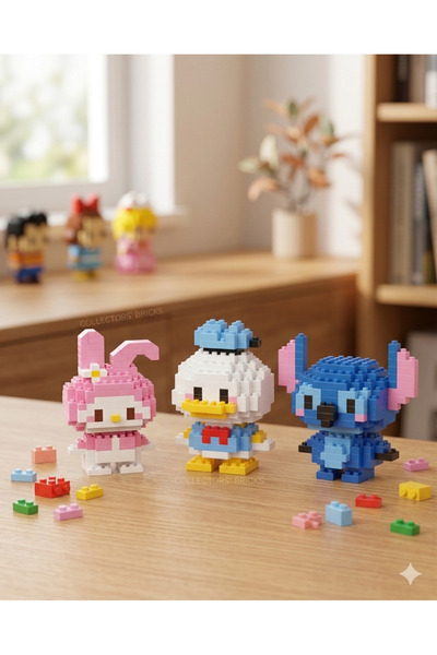 Lilibin stitch ve my melody ve donald duck 3D yapboz Set - Mikro Blok Yapım S...