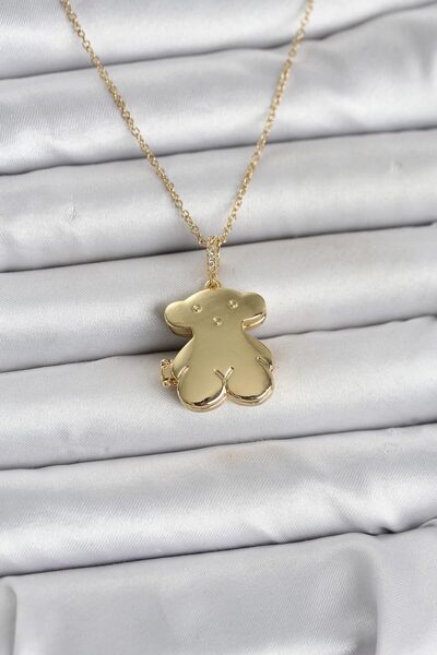 OGHAMAY 316L Steel Chain Gold Color Teddy Bear Model Openable Women's Necklace
