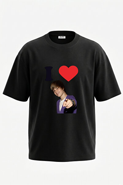 Anetos Dizajn Justin Bieber, pamučna crna oversize majica sa štampanim leđima
