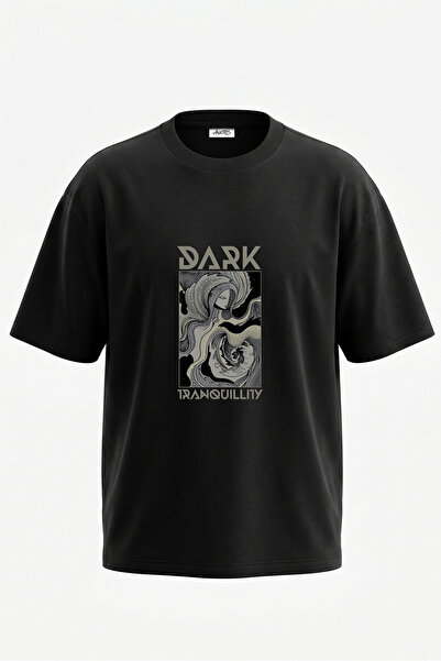 Anetos Tricou oversize negru din bumbac cu imprimeu pe spate, design gotic pe...