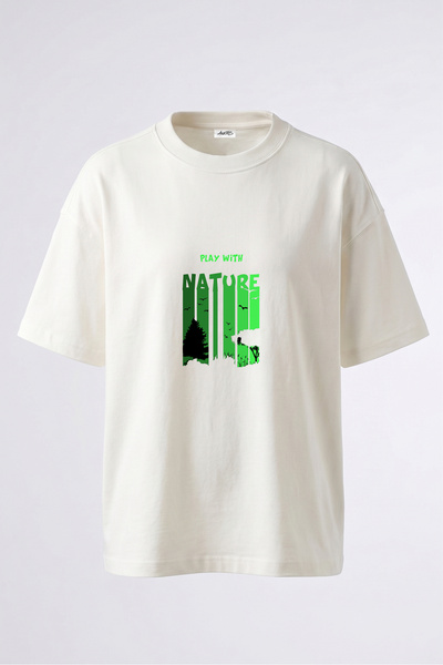 Anetos Tricou oversize alb din bumbac cu imprimeu pe spate Nature Forest Design