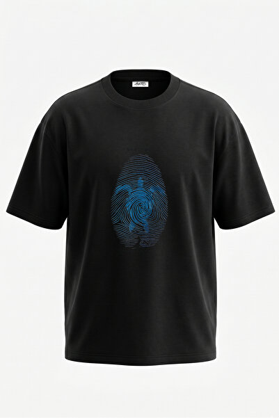 Anetos Tricou oversize negru din bumbac, cu imprimeu pe spate și design cu am...