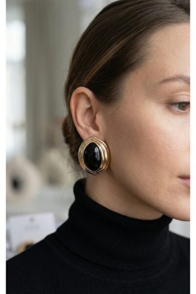 OGHAMAY Brass Black Almond Model Vintage Gold Women's Earrings
