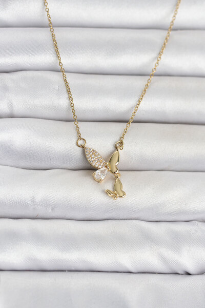 OGHAMAY 316L Steel Chain Gold Color Butterfly Model Women's Necklace