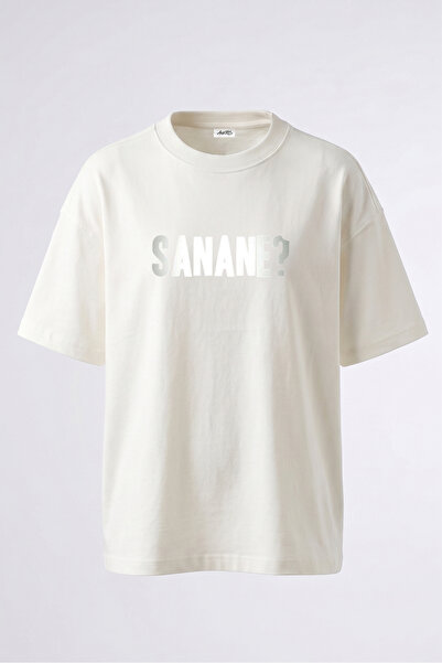 Anetos Tricou supradimensionat alb din bumbac cu imprimeu pe spate Sanane Design