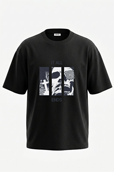 Anetos Tricou oversize negru din bumbac cu imprimeu pe spate Dry Head Cemeter...