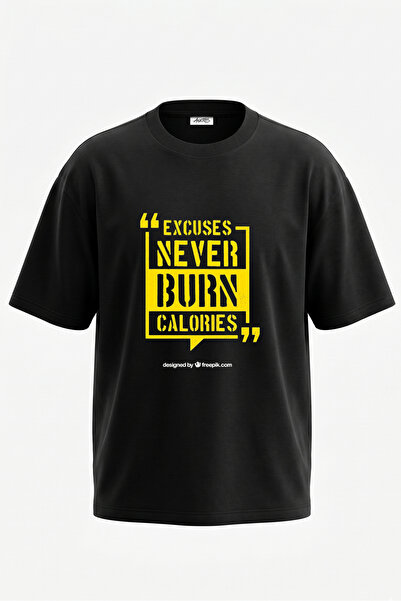 Anetos Tricou oversize negru din bumbac imprimat pe spate No Excuses Design