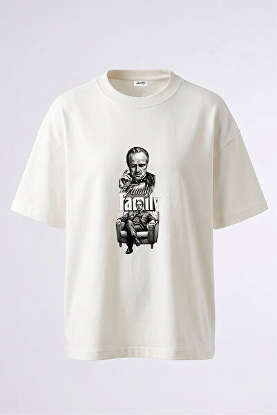 Anetos Godfather Design Back Printed Cotton White Oversize T-Shirt