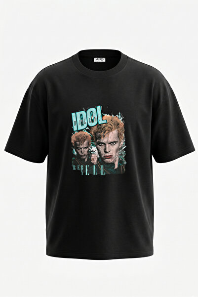 Anetos Tricou oversize negru din bumbac cu imprimeu pe spate Billy Idol Design