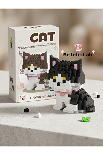 Bricks Mikro Blok British Shorthair Kedi Figürü Mini Yapım Seti Koleksiyonluk 6+