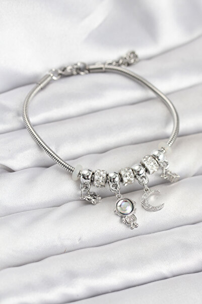 OGHAMAY Brass Silver Color Space Theme Charm Women's Bracelet