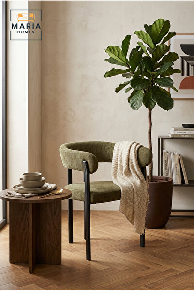 MARIA HOMES Olive Green Upholstered Accent Chair with Curved Backrest – Moder...