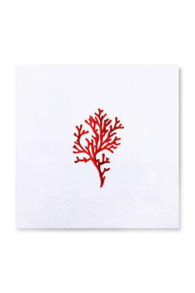 Story 33X33 cm Red Foil Seaweed Marine Patterned White Colored Paper Napkins ...