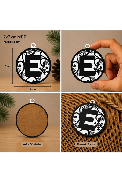 Reysa Tasarım Letter E Christmas Ornament – Mdf Pine Tree Patterned Hanging D...
