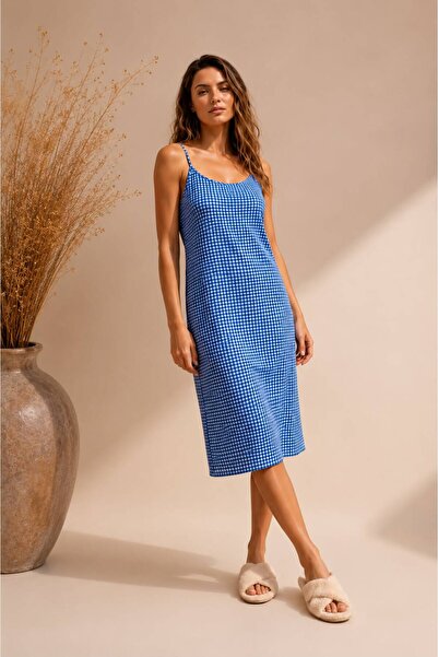 GAMDELLE MODA Women's Checkered Comfortable Cut and Sewn Strap Nightgown