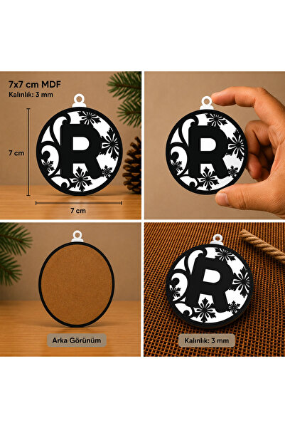 Reysa Tasarım Letter R Christmas Ornament – Mdf Pine Tree Patterned Hanging D...