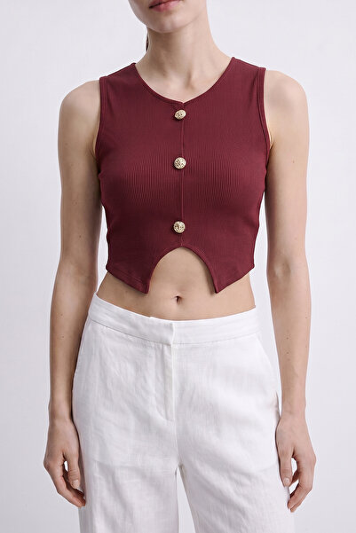 silver&fashion Button Detailed Crop Tank Top Camisole