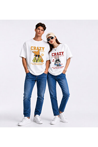 Ciel Lune Dear Couple T-Shirt Set Crazy Bunny Couple Printed Unisex Oversize ...