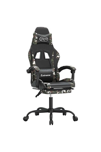 vidaxl Scaun de gaming cu suport picioare, negru/camuflaj, piele
