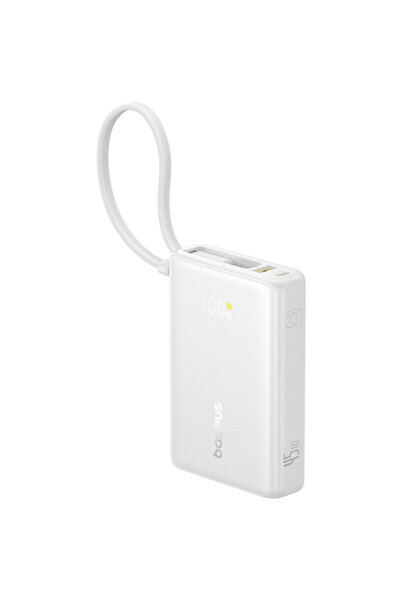 Baseus PicoGo 10000mAh 45W Power Bank με ενσωματωμένο καλώδιο USB-C, Λευκό