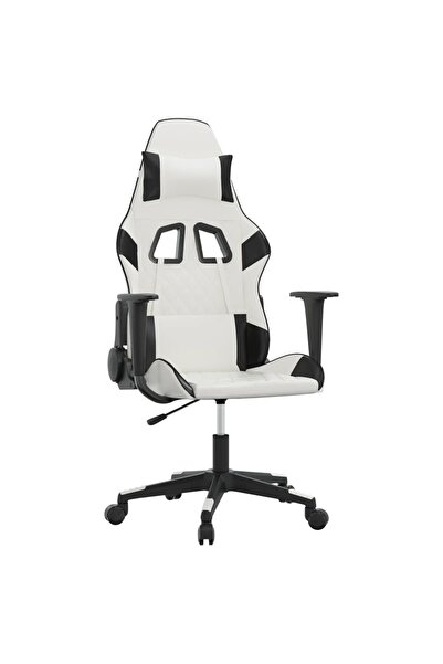 vidaxl Scaun de gaming de masaj, alb și negru, piele ecologică