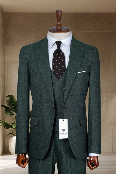 Sergio Ferraro Haki Blazer Ceket-Yelek-Pantolon Takım- Takım Elbise