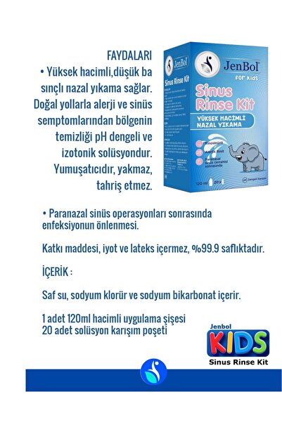 Jenbol Kids Sinus Rinse Burun ve Sinus Temizl. Kiti 120 ml X 20 Yedek Tozu 2 kutu