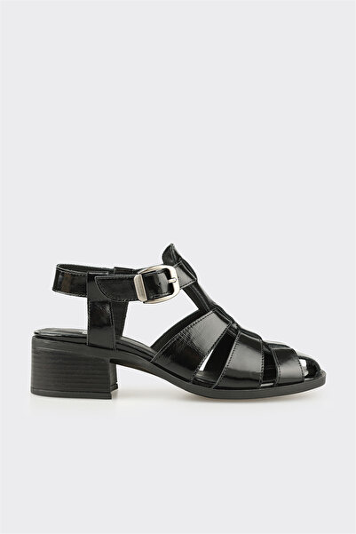 Elle Shoes Siyah Deri Kadın Düz Sandalet
