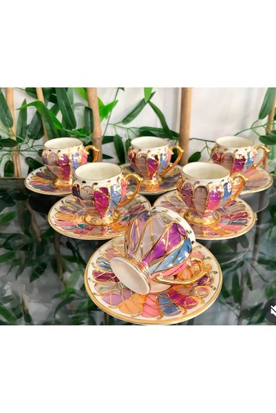 BY.RAYKA PORSELEN El Dekor Maya Re Porcelain Hand-Painted 6-Piece Cup Set