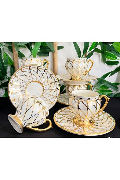 BY.RAYKA PORSELEN El Dekor Maya Mi Porcelain Hand-Painted 6-Piece Cup Set