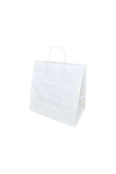 Papette Set 200 bucăți Pungi hârtie Kraft ALB cu mânere hârtie rasucită, 32 x...