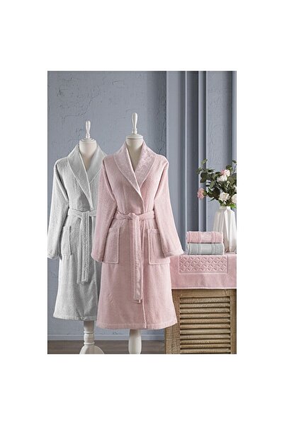 Özdilek Blossom Bathrobe Set Family Set Pink Gray - 5 Pieces