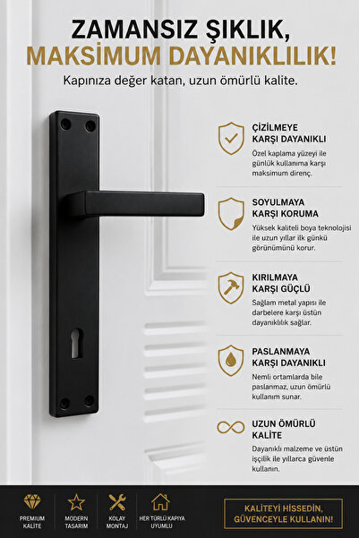 Kapamarka KAPA Nova Siyah Mat Oda Kapı Kolu Takımı - Modern Metal Aynalı Kapı...