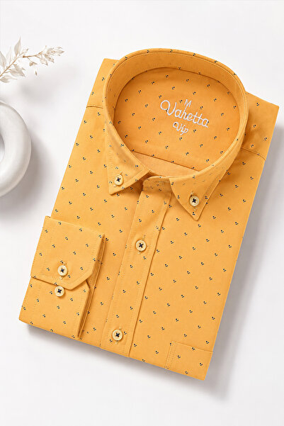 Varetta Men's Yellow Long Sleeve Shirt Cotton Single Pocket Classic Comfortab...