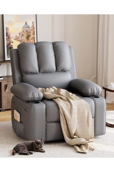 Garvee Oversized Recliner Chair, Manual Recliner for Adults, Faux PU Leather ...
