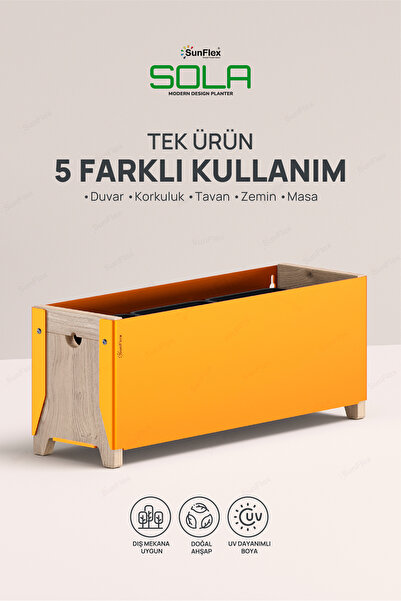 SUNFLEX Sola 50 cm Balkon İçin Dekoratif Saksılık Metal ve Ahşap