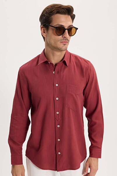 Tudors Men's regular fit comfortable cut pocketed linen effect plain burgundy...