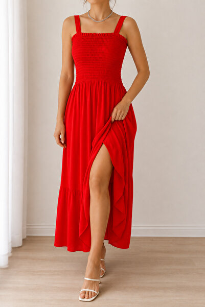 Esinty Women's Red Gipeli Strap Layered Summer Dress (135cm)