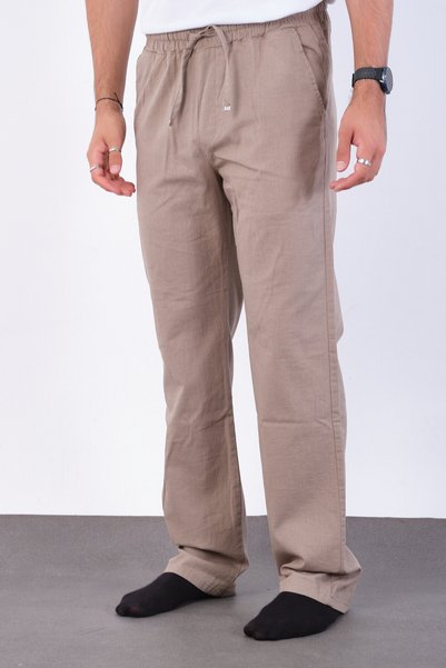 FRANKNESS JNS Men's Baggy Fit Linen Fabric Elastic Waist Comfortable Cut Pants