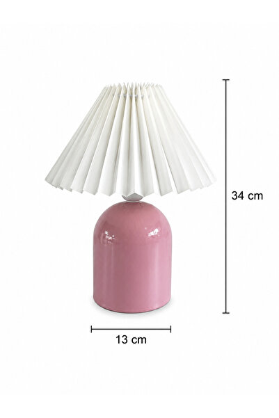 EvLight Feray Pembe Metal Gövdeli 34 cm Krem Pileli Abajur