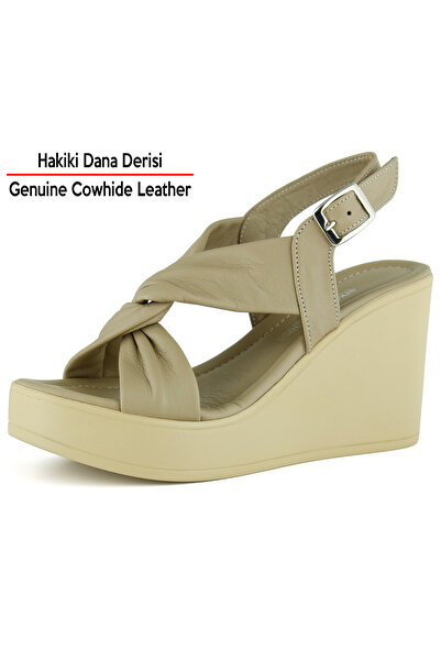 Erkan Saçmacı Monica Vizon Hakiki Dana Derisi Çapraz Burgulu Dolgu Topuklu Slingback Sandalet
