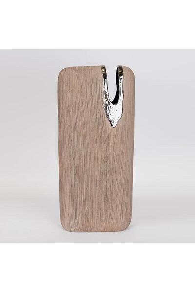EUROLAMP Κεραμικό Βάζο Καφέ - Ασημί 19.5x9.5x43εκ.